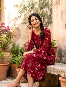 Beautiful Red Floral Ethnic Gown