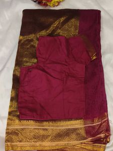 Elegant Maroon &amp; Pink Silk Saree with blouse