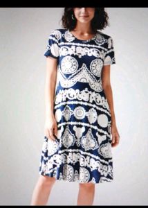 Stylish Navy &amp; White Print Dress
