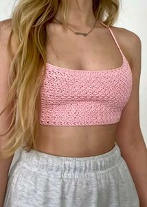 Pink Crochet beach Crop Top