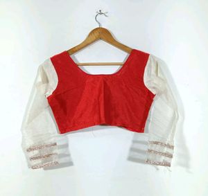 Red &amp; White Netted Lehenga Choli Set (Women)