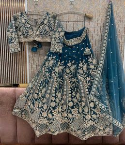 Stunning Teal Embroidered Lehenga Choli Set