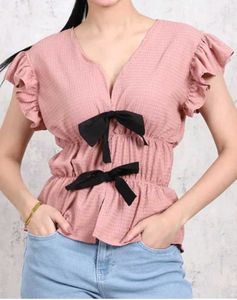 Shein Stylish Pink Bow-Tie Top