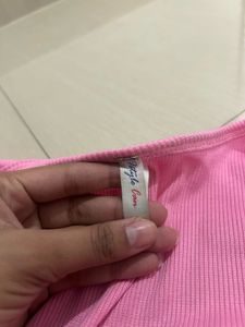 Pink Square Neck Ribbed Top