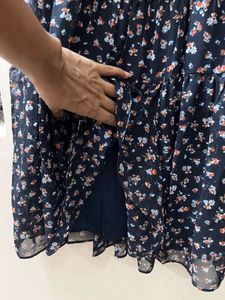 Navy Floral Chiffon Tiered Dress
