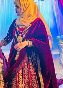Maroon Velvet Lehenga-2 Dupattas