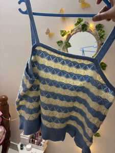 Blue &amp; white Striped Knit crochet Tank Top