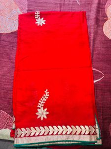 Elegant Red Saree with Gold Border
