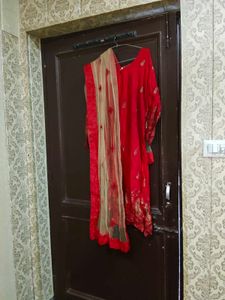Red Embroidered Kurta with Dupatta
