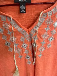 Orange Embroidered Tunic Top
