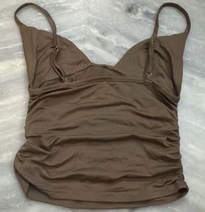 Chic Brown Ruched Camisole Top