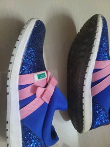 Sparkling Blue Glitter Sneakers with Pink Bows