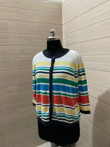 Pintresty multicolour Striped Knit Cardigan