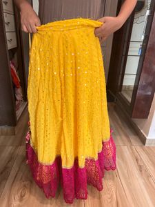 Yellow &amp; Pink Embroidered Lehenga