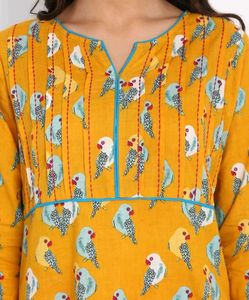 Yellow Parrot Print Kurta