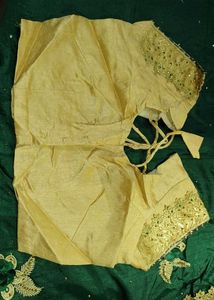 Elegant Emerald Green And yellow Embroidered Saree