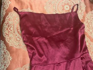 Elegant Maroon Satin Maxi Dress