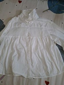 White Smocked Button-Up Blouse