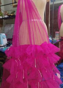 Long Trail Fashion Designer Hot Pink Saree