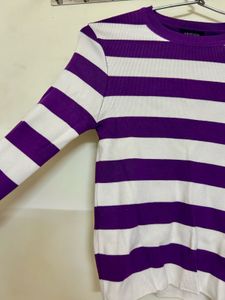 Purple &amp; White Striped Sweater top