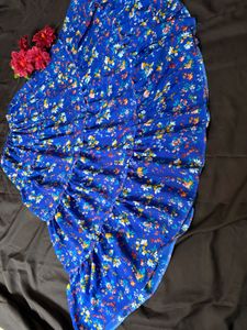 Blue Floral Print Maxi Skirt