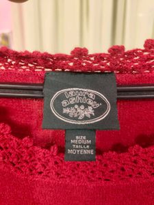 Elegant Red Lace Trim Knit Top