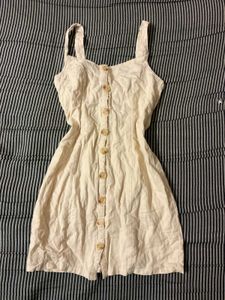 Cream Linen Button-Up Mini Dress
