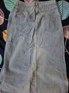 Light Wash Denim Button-Front Midi Skirt