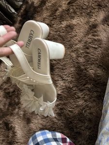 White Floral Block Heels