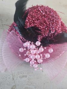 Sparkling Pink Hair Clip with Feathers