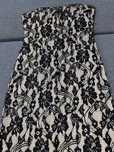 Beige &amp; Black Lace Strapless Bodycon Dress