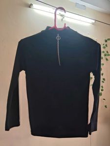 Black Mock Neck Zip Top