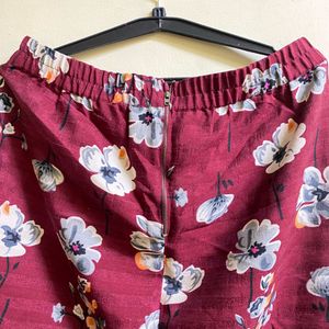 Burgundy Floral Midi Skirt