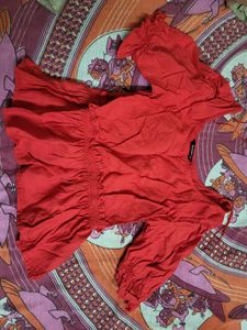 Red Peplum Top with Ruffle Sleeves