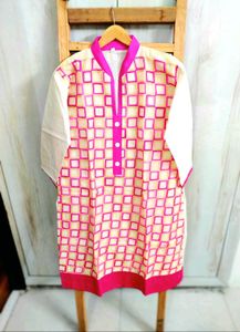 Elegant Pink &amp; offWhite Kurti-Size-38-40
