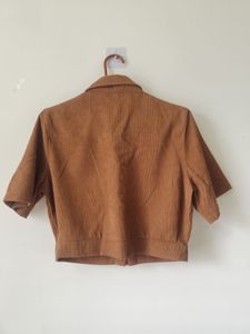 Stylish Brown Corduroy Cropped Jacket