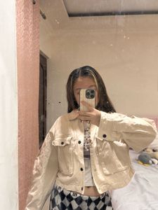 Cream Cropped Utility Jacket