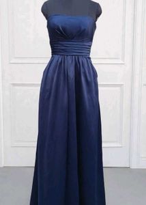 Elegant Navy Blue Strapless Maxi Dress