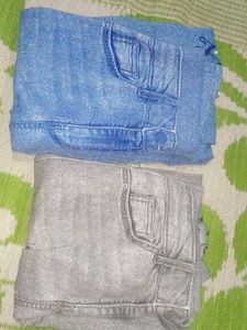 Denim Style Pants - Blue & Grey stretchable combo