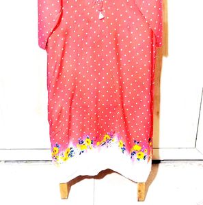 Charming Red Polka Dot Kurta with Floral Hem Size-