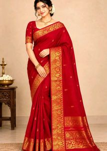 Elegant Red Silk Saree with Gold Border