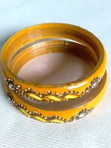 Vibrant Yellow Bangle Set with Embellishments