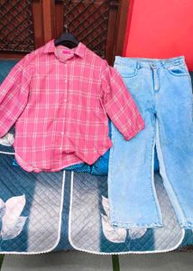 Pink Plaid Shirt and Blue Jeans