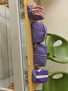 Set of 4 Purple Polka Dot Pouches