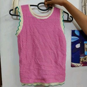 Chic Pink Crochet Knit Top
