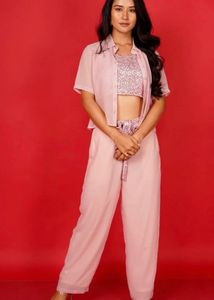 Stunning Pink Sequined Crop Top &amp; Palazzo Set