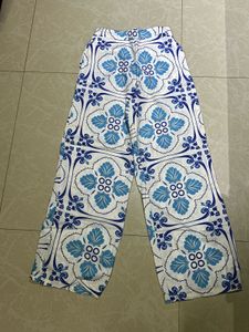 Stylish Blue & White Patterned Wide-Leg Pants