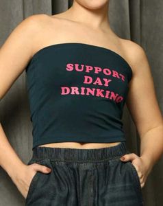 Shein Strapless Typographic Print Short Tube Top