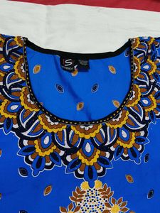 Women Blue Printed Free Style Kaftan Maxi Dress