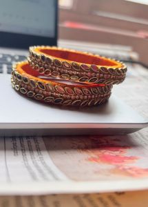 Elegant Orange Silk Thread Bangles - 2 side Bangle